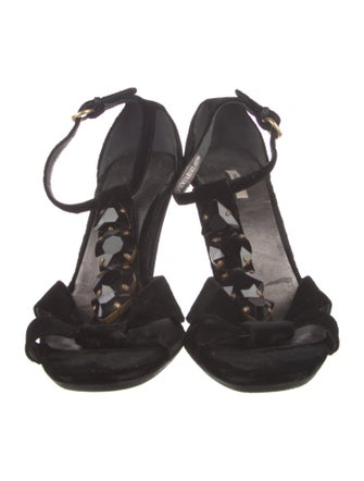 Miu Miu Velvet Crystal Embellishments T-Strap Sandals