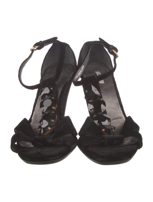Miu Miu Velvet Crystal Embellishments T-Strap Sandals