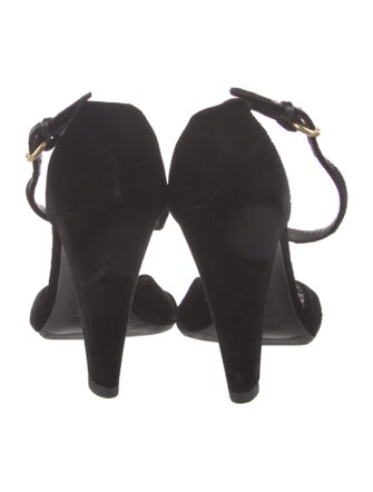 Miu Miu Velvet Crystal Embellishments T-Strap Sandals