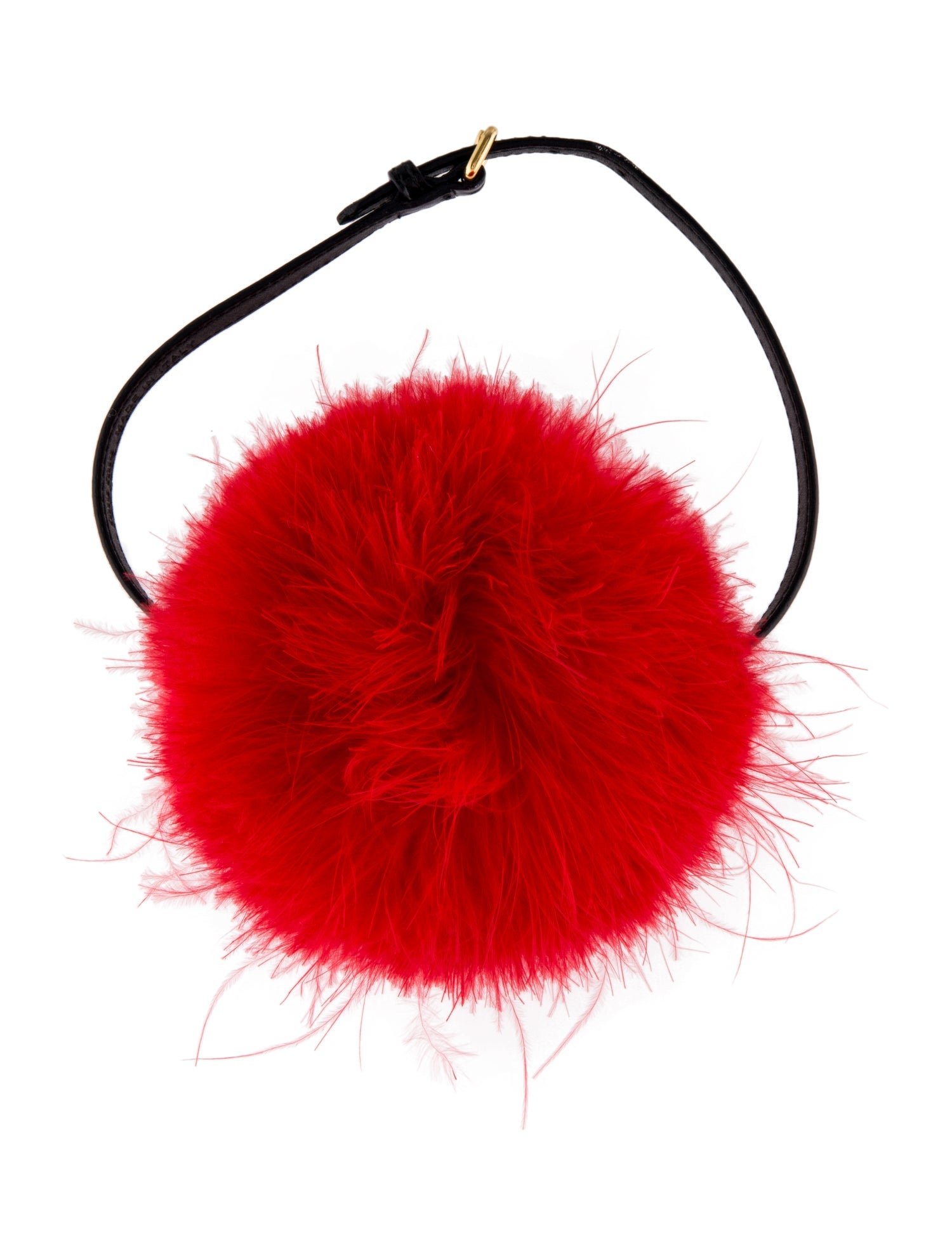 Miu Miu Leather & Feather Pom Choker Necklace