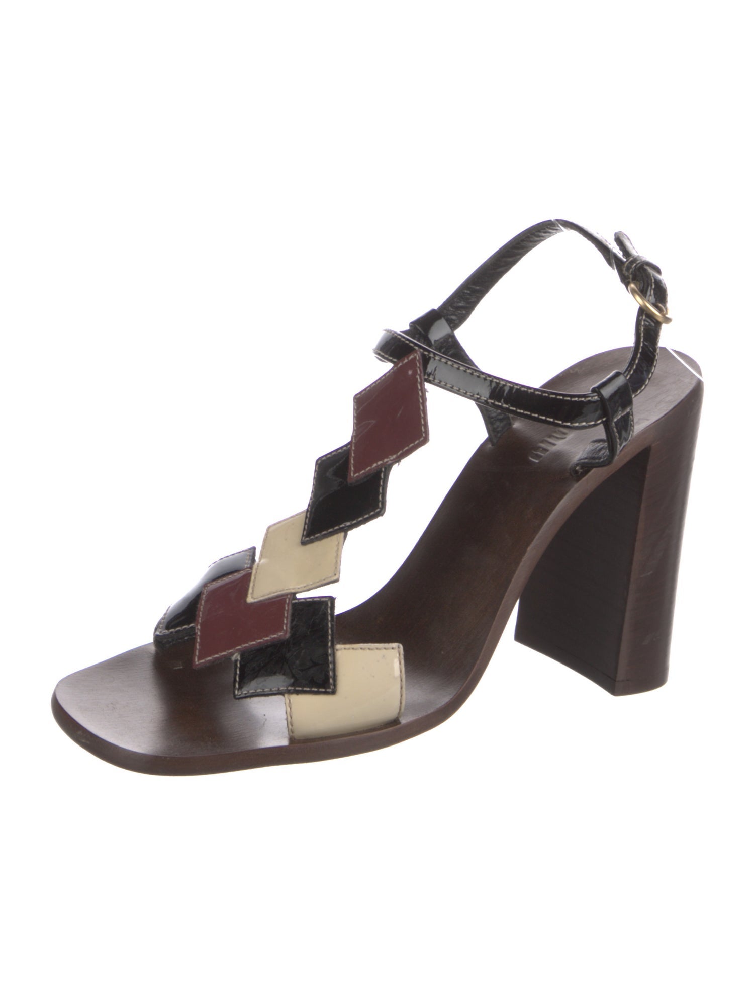 Miu Miu Patent Leather Colorblock Pattern Slingback Sandals
