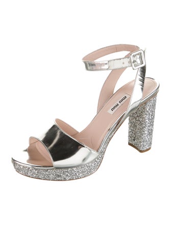Miu Miu Patent Leather Glitter Accents Sandals