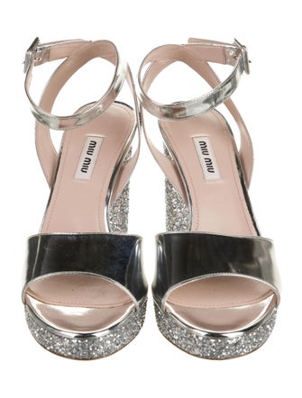 Miu Miu Patent Leather Glitter Accents Sandals