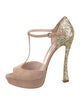 Miu Miu Suede Glitter Accents T-Strap Pumps