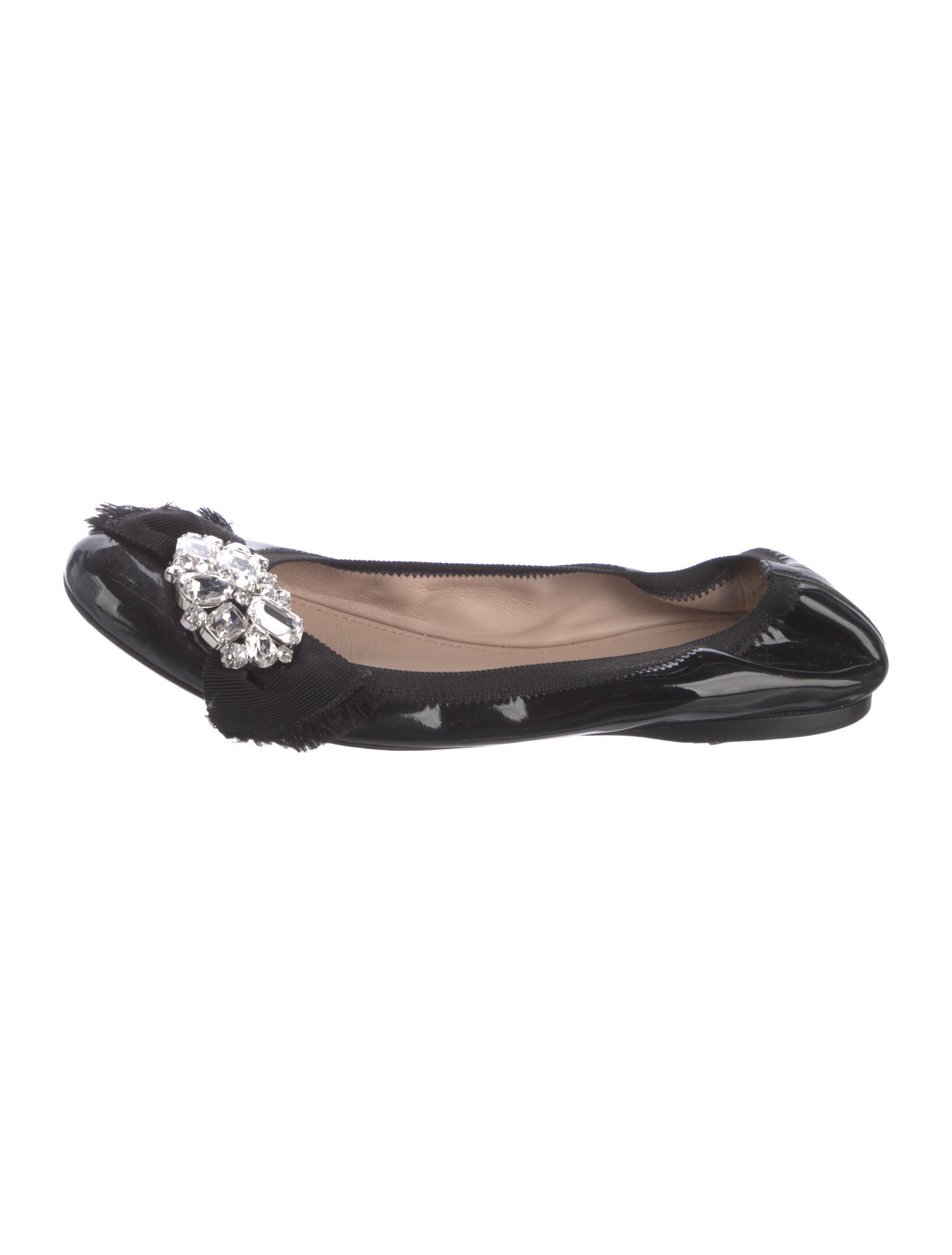 Miu Miu Patent Leather Crystal Embellishments Flats