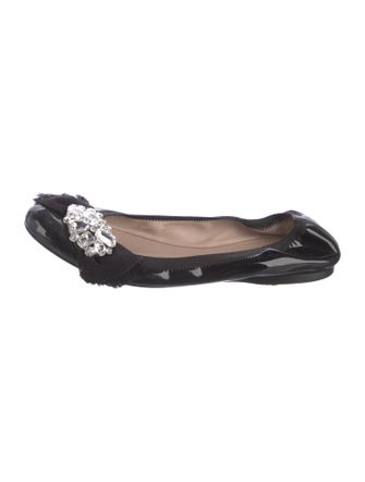 Miu Miu Patent Leather Crystal Embellishments Flats