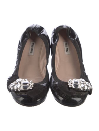 Miu Miu Patent Leather Crystal Embellishments Flats