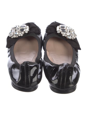 Miu Miu Patent Leather Crystal Embellishments Flats