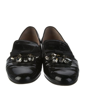 Miu Miu Patent Leather Crystal Embellishments Loafers