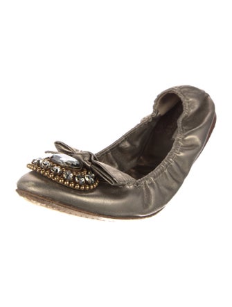 Miu Miu Leather Bow Accents Ballet Flats