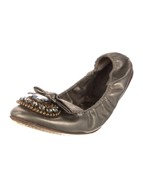 Miu Miu Leather Bow Accents Ballet Flats