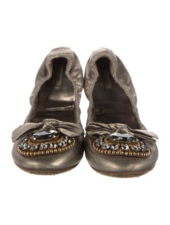 Miu Miu Leather Bow Accents Ballet Flats