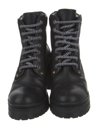 Miu Miu Leather Crystal Embellishments Combat Boots