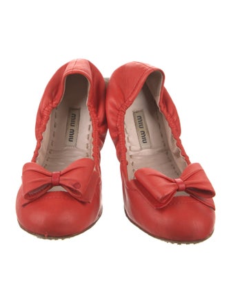 Miu Miu Leather Bow Accents Ballet Flats