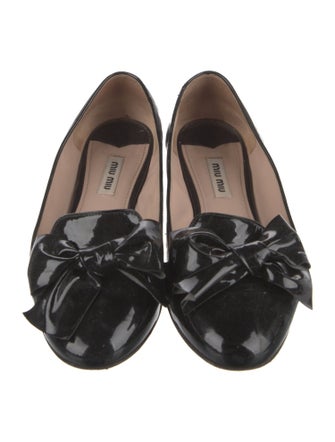 Miu Miu Patent Leather Bow Accents Ballet Flats