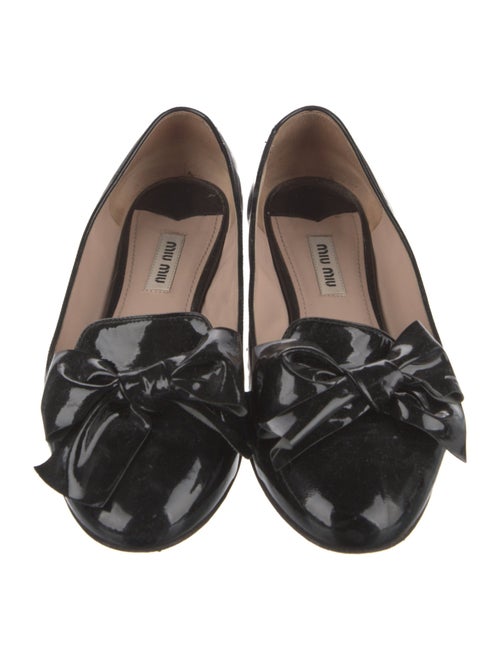 Miu Miu Patent Leather Bow Accents Ballet Flats