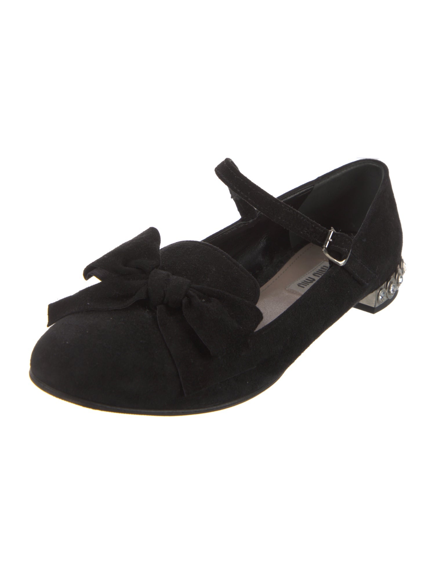 Miu Miu Suede Bow Accents Mary Jane Flats