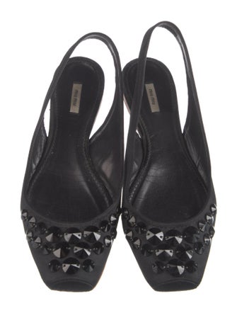 Miu Miu Satin Crystal Embellishments Slingback Flats