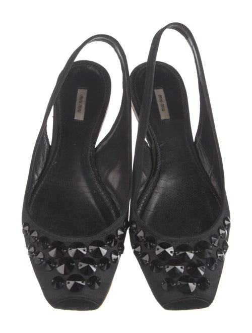 Miu Miu Satin Crystal Embellishments Slingback Flats