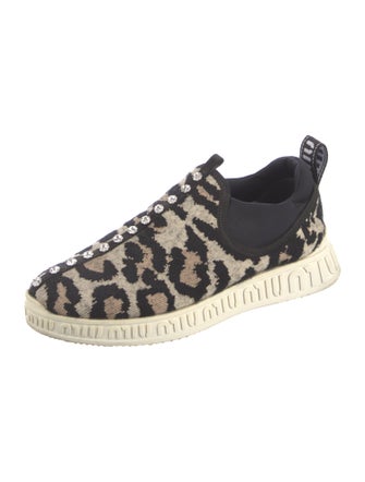 Miu Miu Animal Print Crystal Embellishments Sneakers