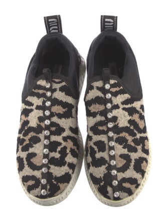 Miu Miu Animal Print Crystal Embellishments Sneakers