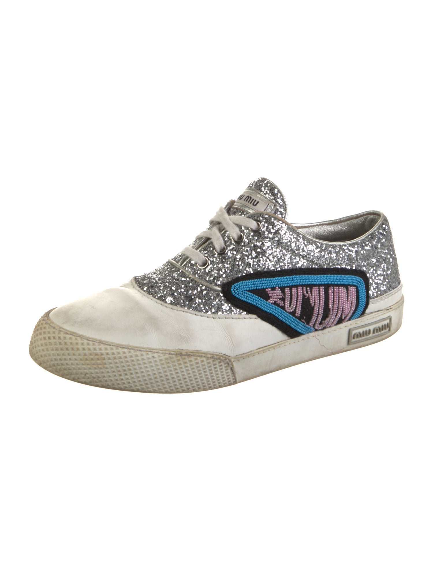 Miu Miu Glitter Colorblock Pattern Sneakers
