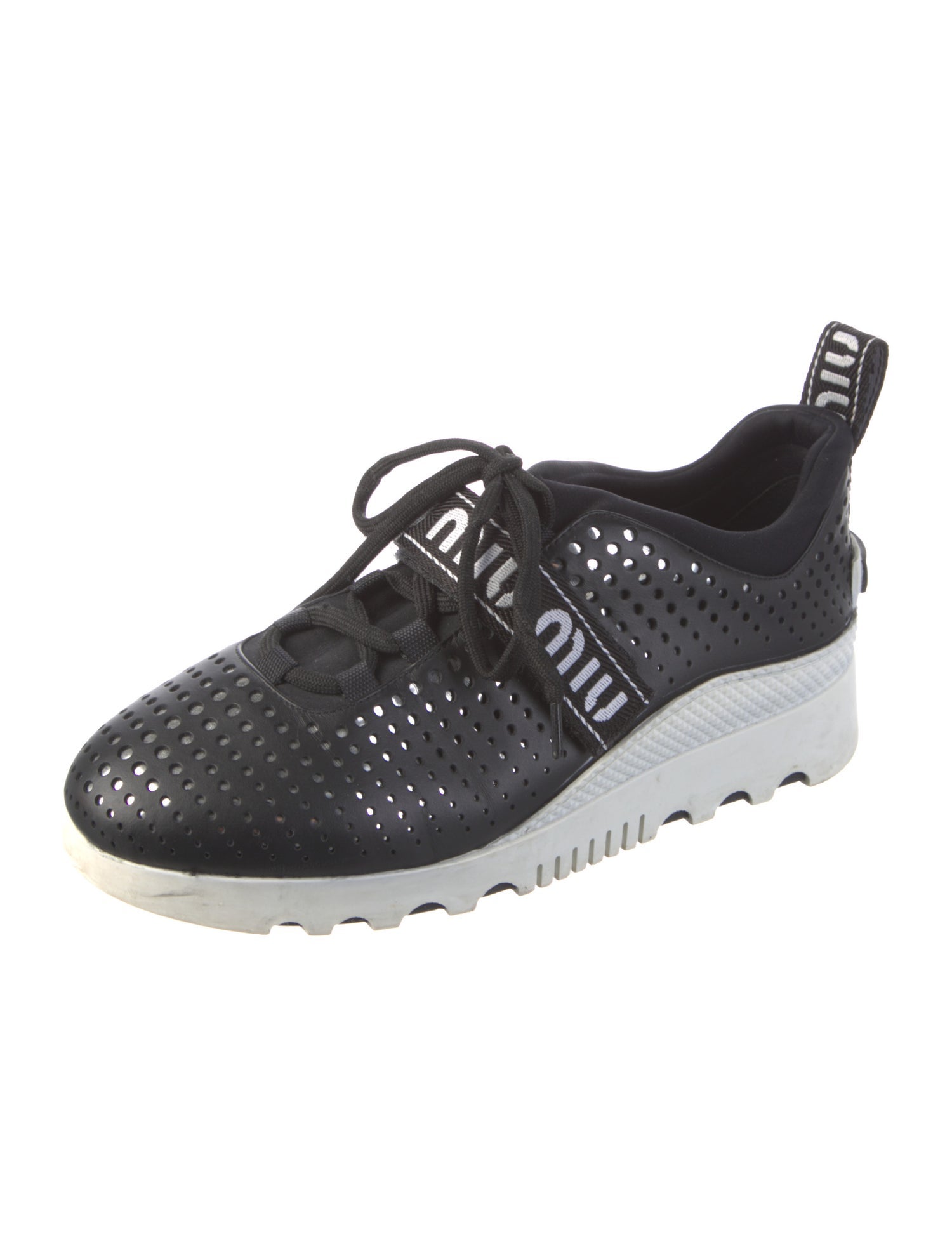 Miu Miu Leather Lasercut Accents Sneakers