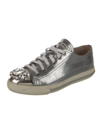 Miu Miu Patent Leather Crystal Embellishments Sneakers