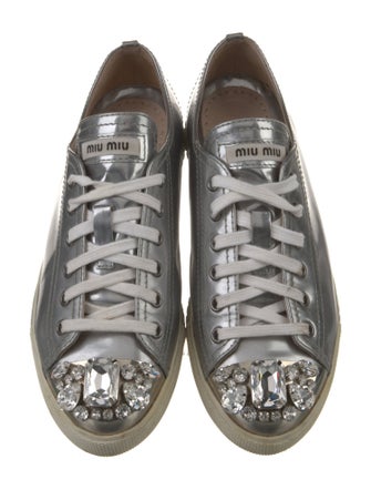 Miu Miu Patent Leather Crystal Embellishments Sneakers