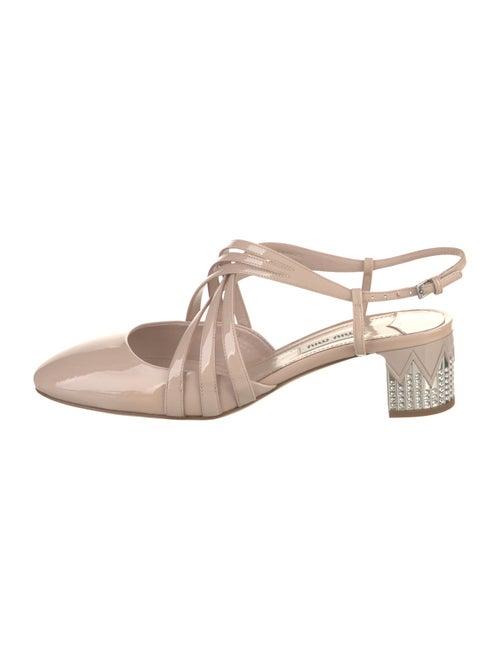 Miu Miu Patent Leather Crystal Embellishments Slingback Pumps