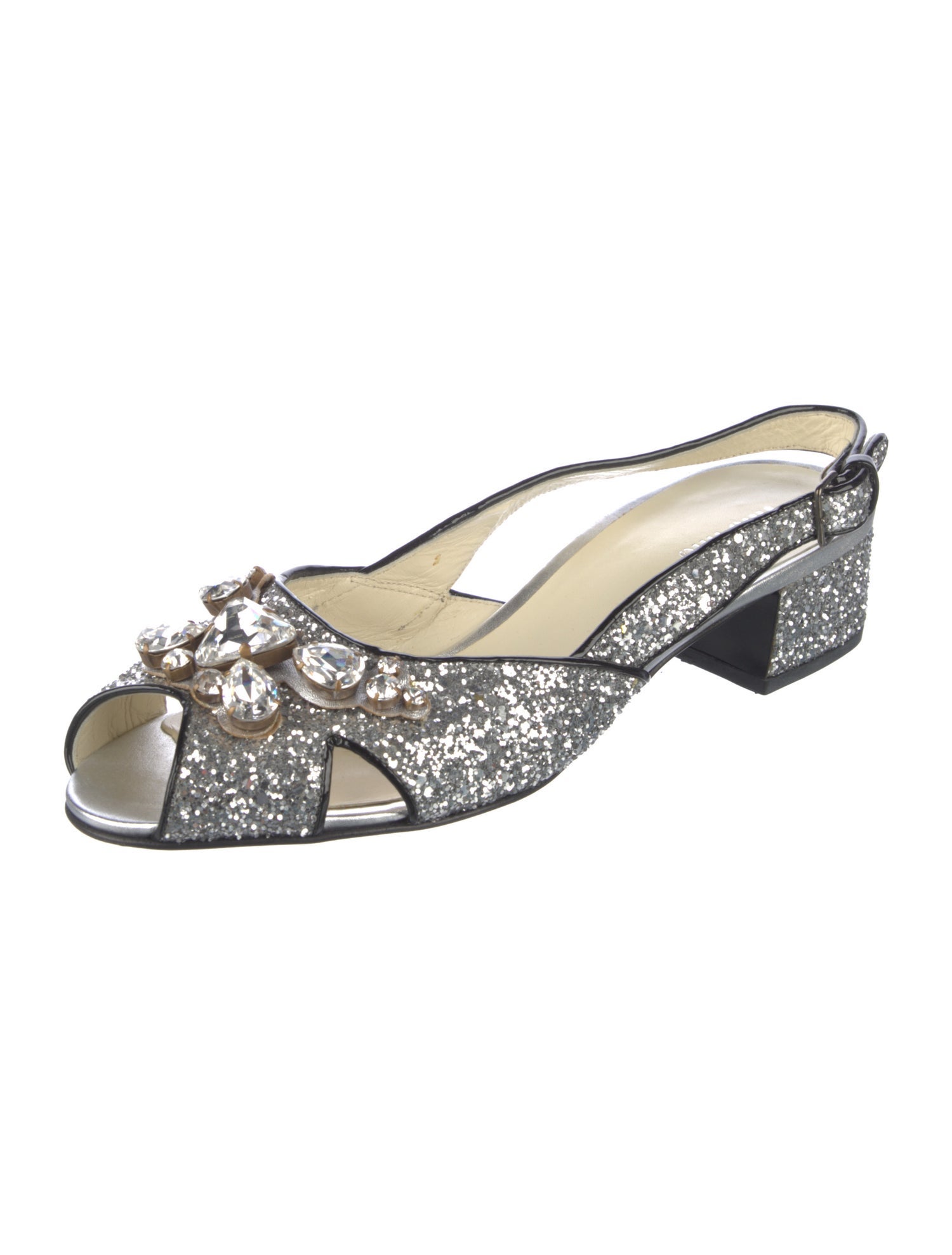 Miu Miu Glitter Floral Print Slingback Sandals
