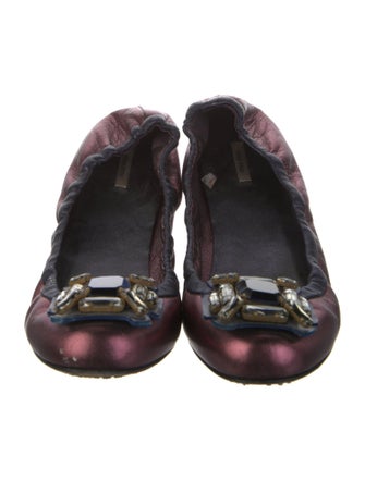 Miu Miu Leather Crystal Embellishments Ballet Flats