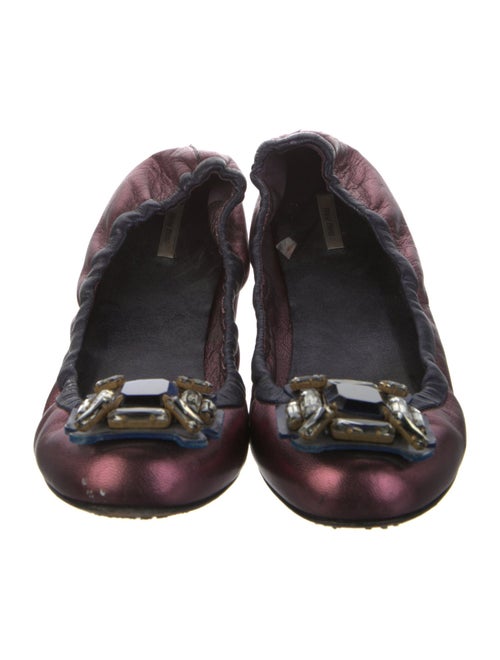 Miu Miu Leather Crystal Embellishments Ballet Flats