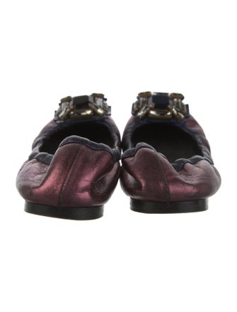 Miu Miu Leather Crystal Embellishments Ballet Flats
