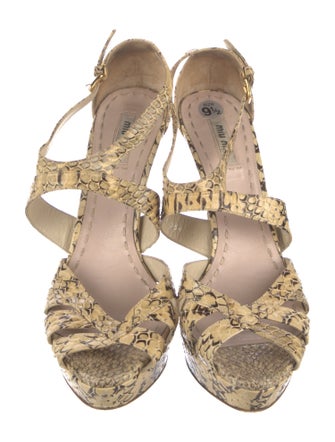 Miu Miu Embossed Leather Animal Print T-Strap Pumps