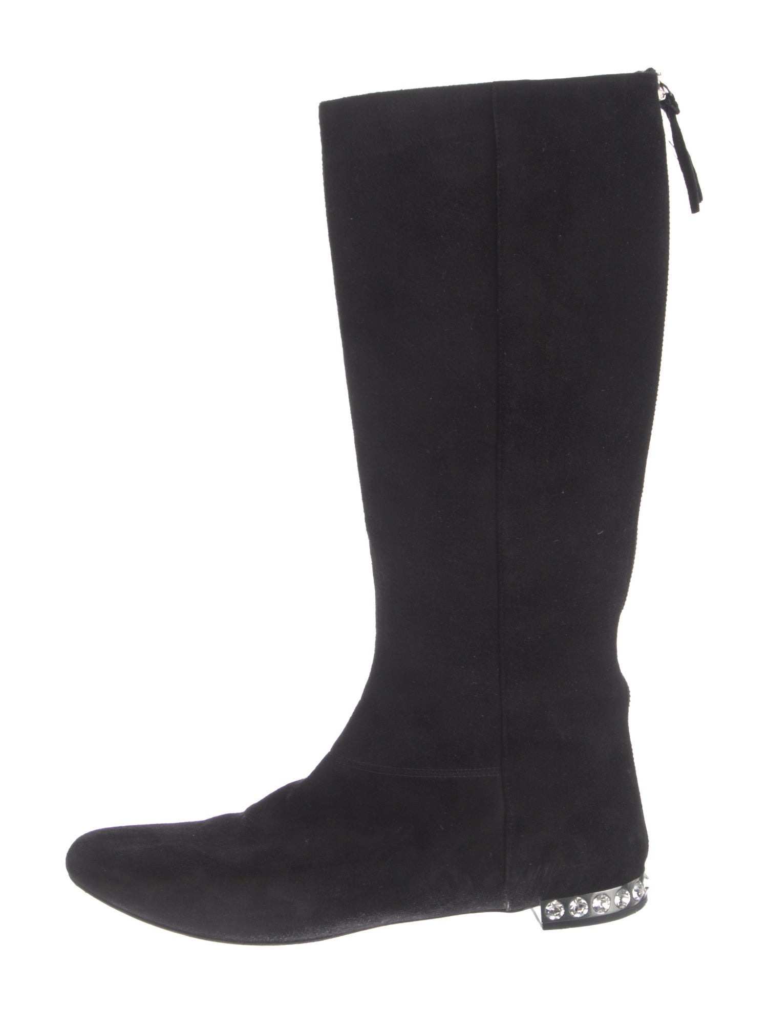 Miu Miu Suede Crystal Embellishments Riding Boots