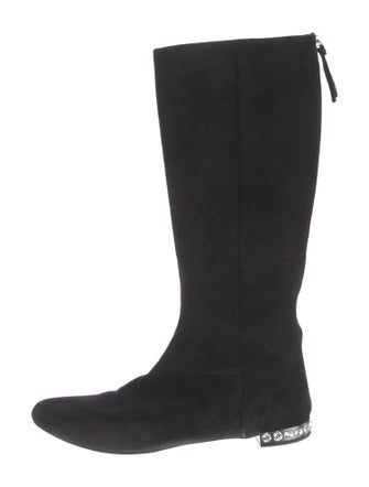 Miu Miu Suede Crystal Embellishments Riding Boots