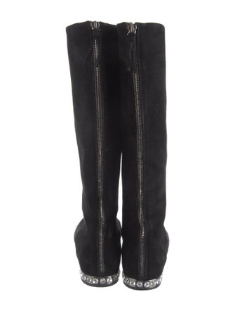 Miu Miu Suede Crystal Embellishments Riding Boots