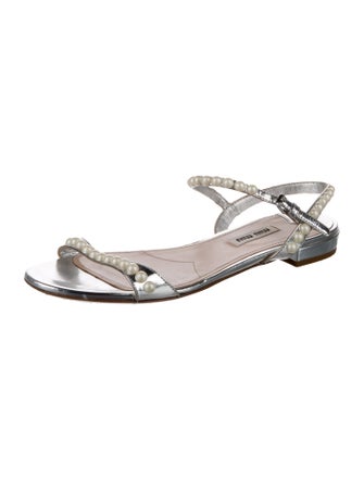Miu Miu Faux Pearl Accents Leather Sandals