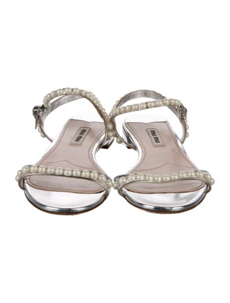 Miu Miu Faux Pearl Accents Leather Sandals