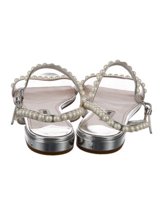 Miu Miu Faux Pearl Accents Leather Sandals
