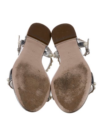 Miu Miu Faux Pearl Accents Leather Sandals