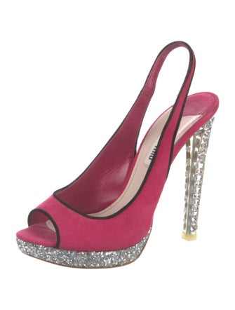 Miu Miu Suede Glitter Accents Slingback Pumps