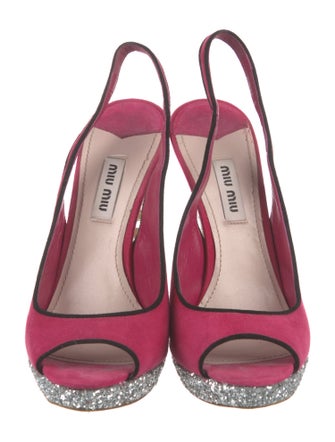 Miu Miu Suede Glitter Accents Slingback Pumps