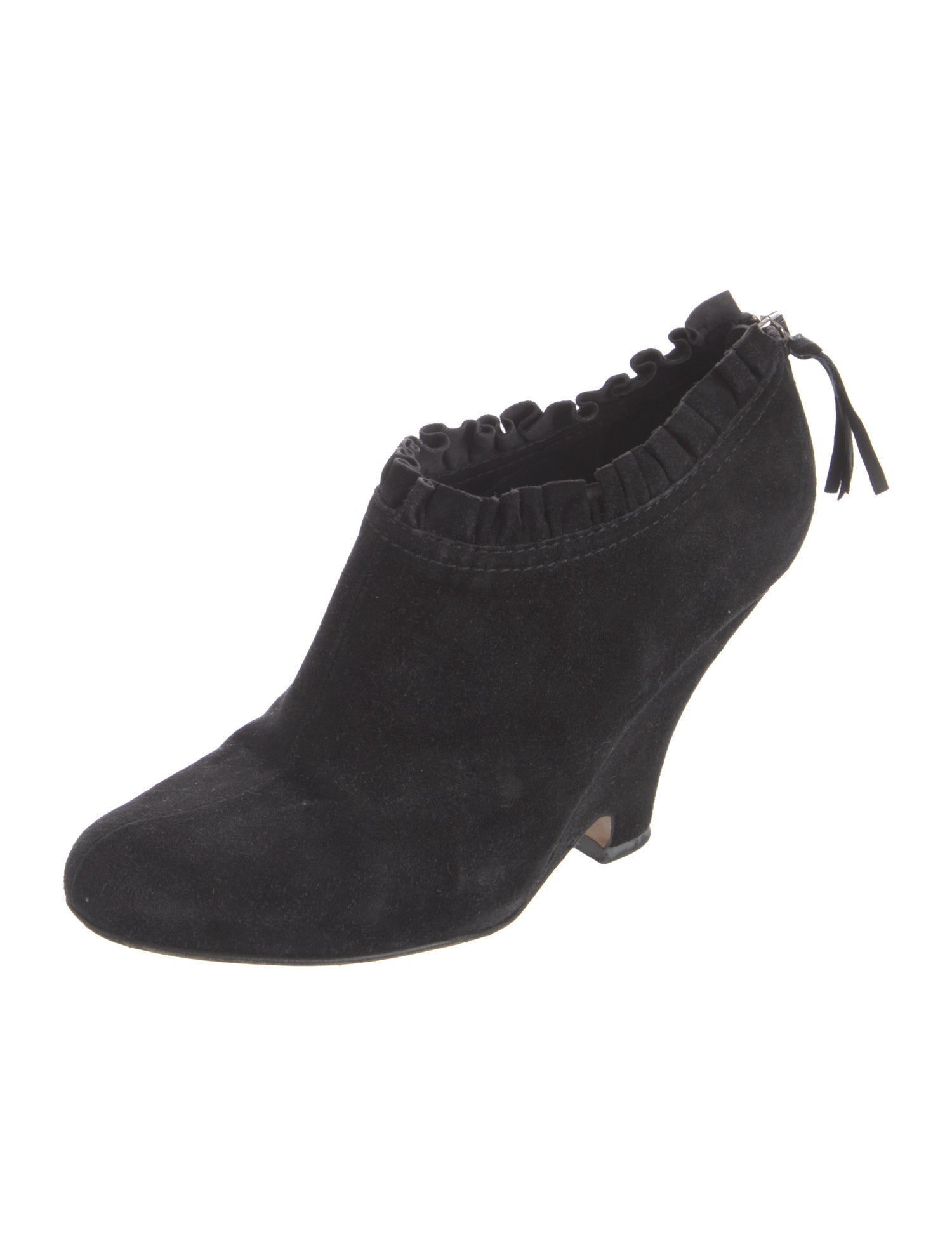 Miu Miu Suede Ruffle Embellishment Lace-Up Boots