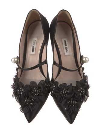 Miu Miu Satin Beaded Accents Pumps