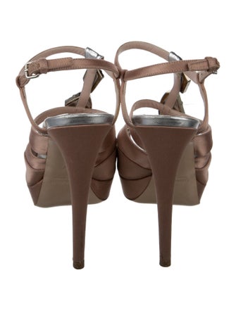Miu Miu Satin Crystal Embellishments T-Strap Sandals