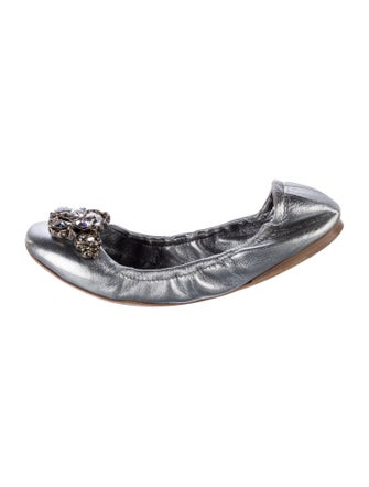Miu Miu Leather Crystal Embellishments Ballet Flats