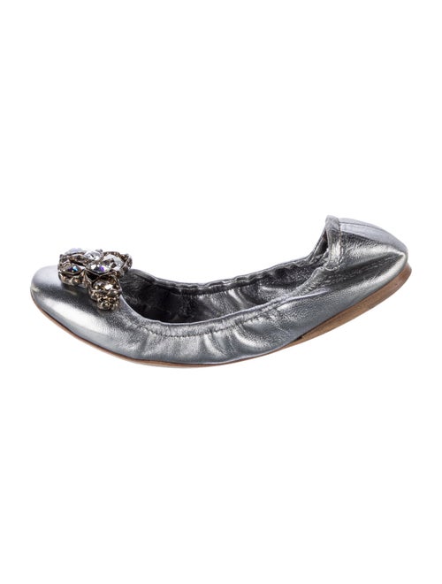 Miu Miu Leather Crystal Embellishments Ballet Flats