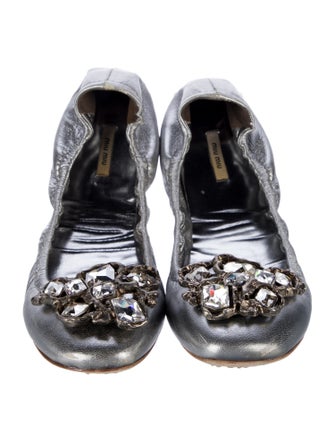 Miu Miu Leather Crystal Embellishments Ballet Flats